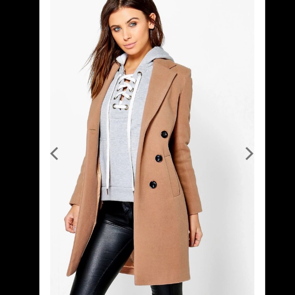 Petite double breasted tan duster coat